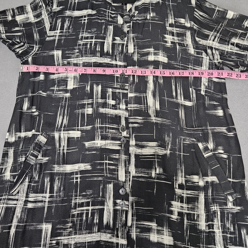 Bitte Kai Rand Shirt Dress Sz L Black Beige Brush Buttons Pockets Neck Tie - Picture 7 of 9